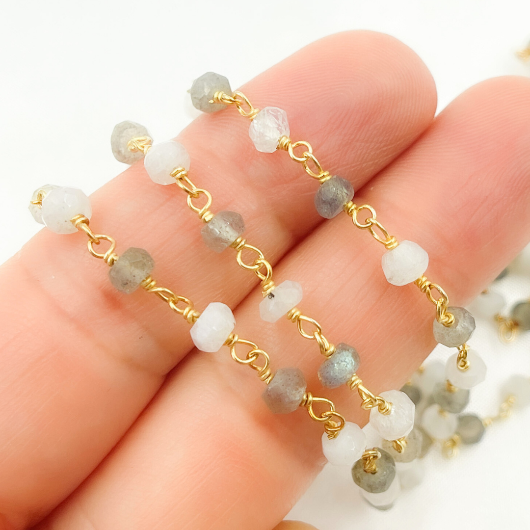 Labradorite & Moonstone Gold Plated 925 Sterling Silver Wire Chain.