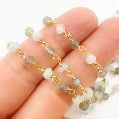 Labradorite & Moonstone Gold Plated 925 Sterling Silver Wire Chain.