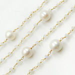 Load image into Gallery viewer, White Moonstone &amp; Pearl Gold Plated 925 Sterling Silver Wire Chain. WMS42
