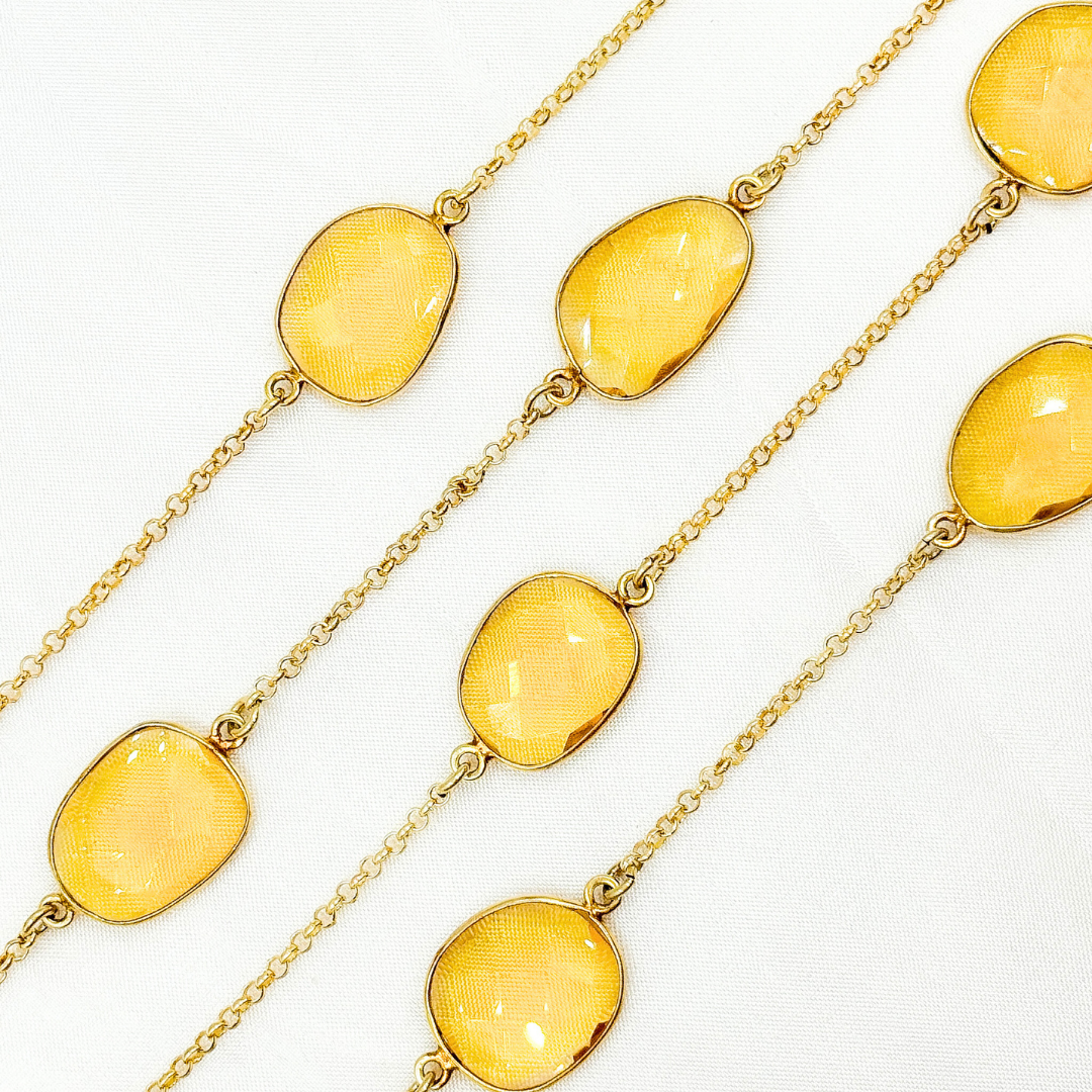 Hydro Quartz Citrine Organic Shape Bezel Gold Plated Connected Wire Chain. HQ6