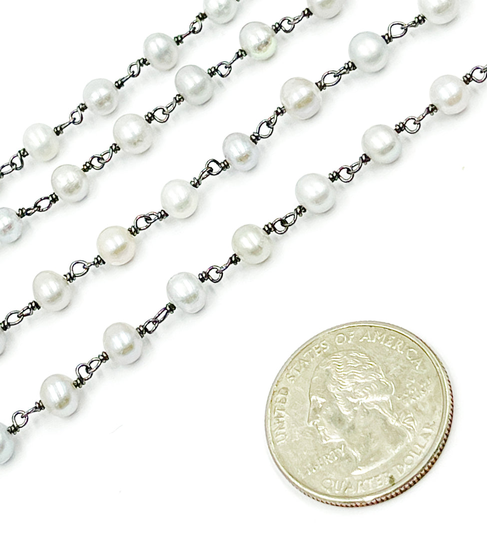 Grey Freshwater Pearl Wire Wrap Chain. PRL29