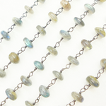 Load image into Gallery viewer, Labradorite Rondel Smooth Oxidized Wire Chain. LAB100
