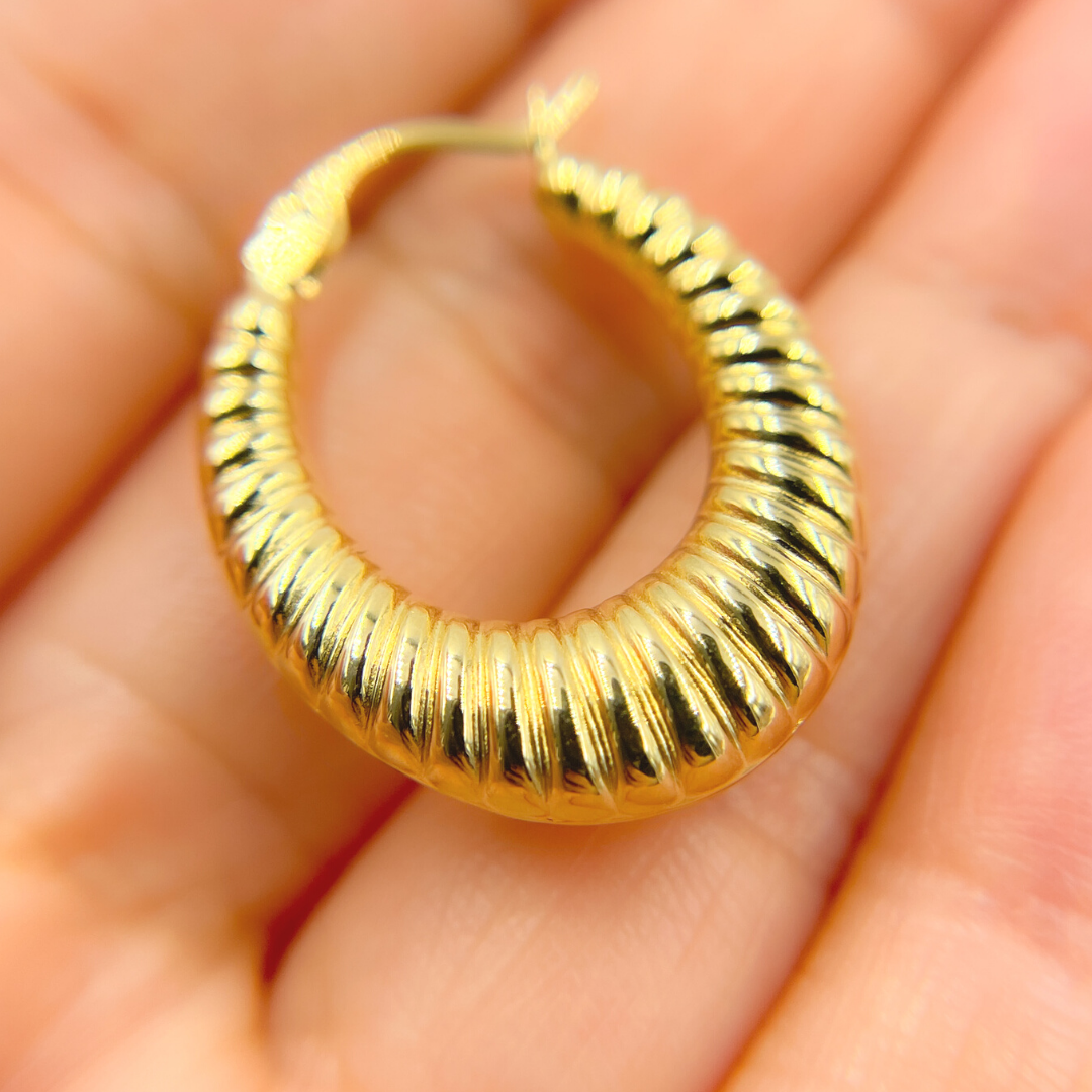 14K Solid Gold Two Tone Twisted Hoop with Texture