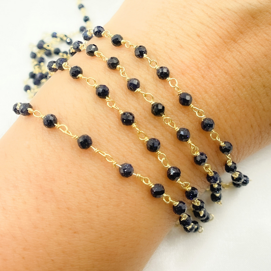 Blue Sunstone Gold Plated Wire Chain.