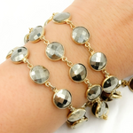 Load image into Gallery viewer, Pyrite Round Shape Bezel Gold Plated Wire Chain. PYR33
