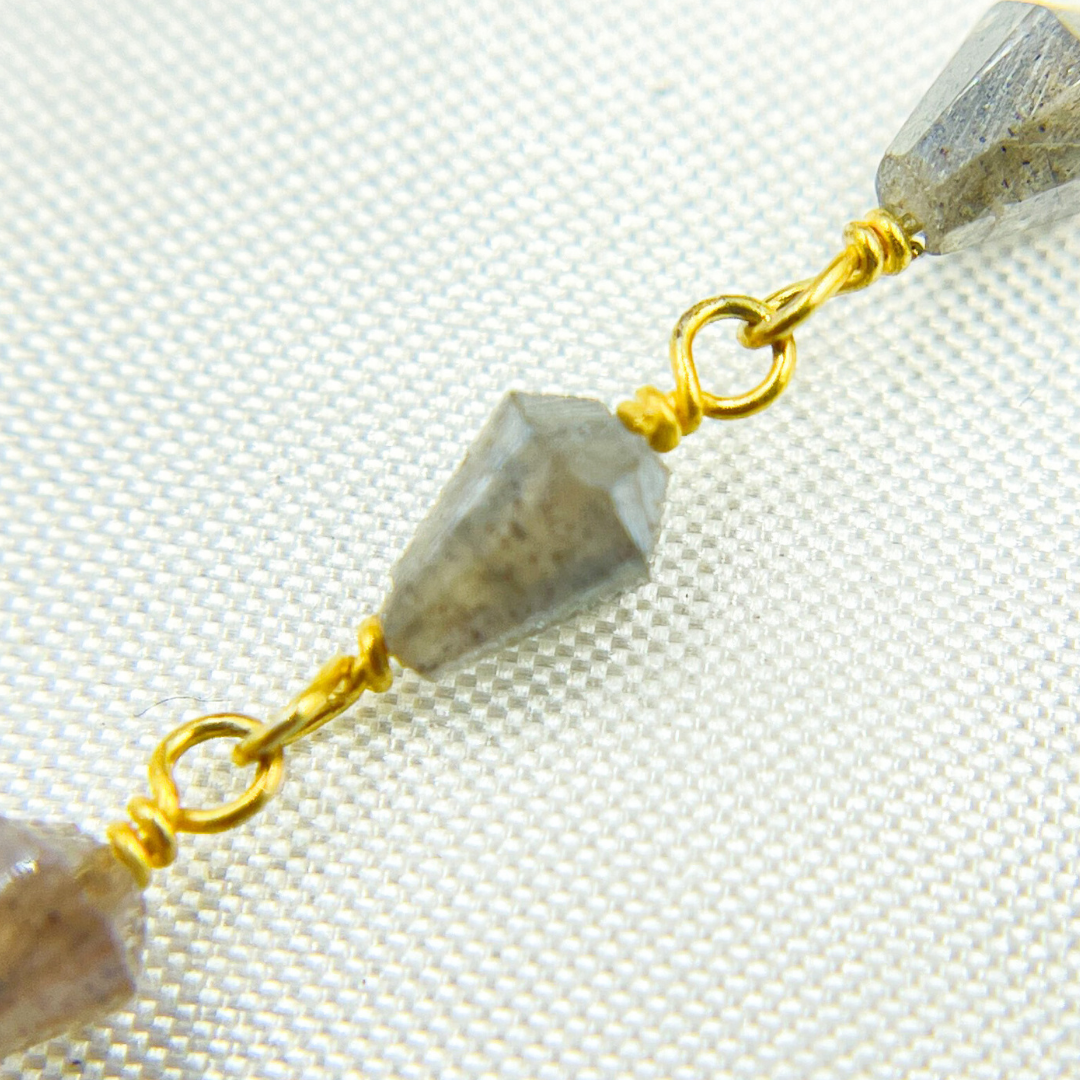 Coated Labradorite Tear Drop Gold Plated Wire Chain. CLB32