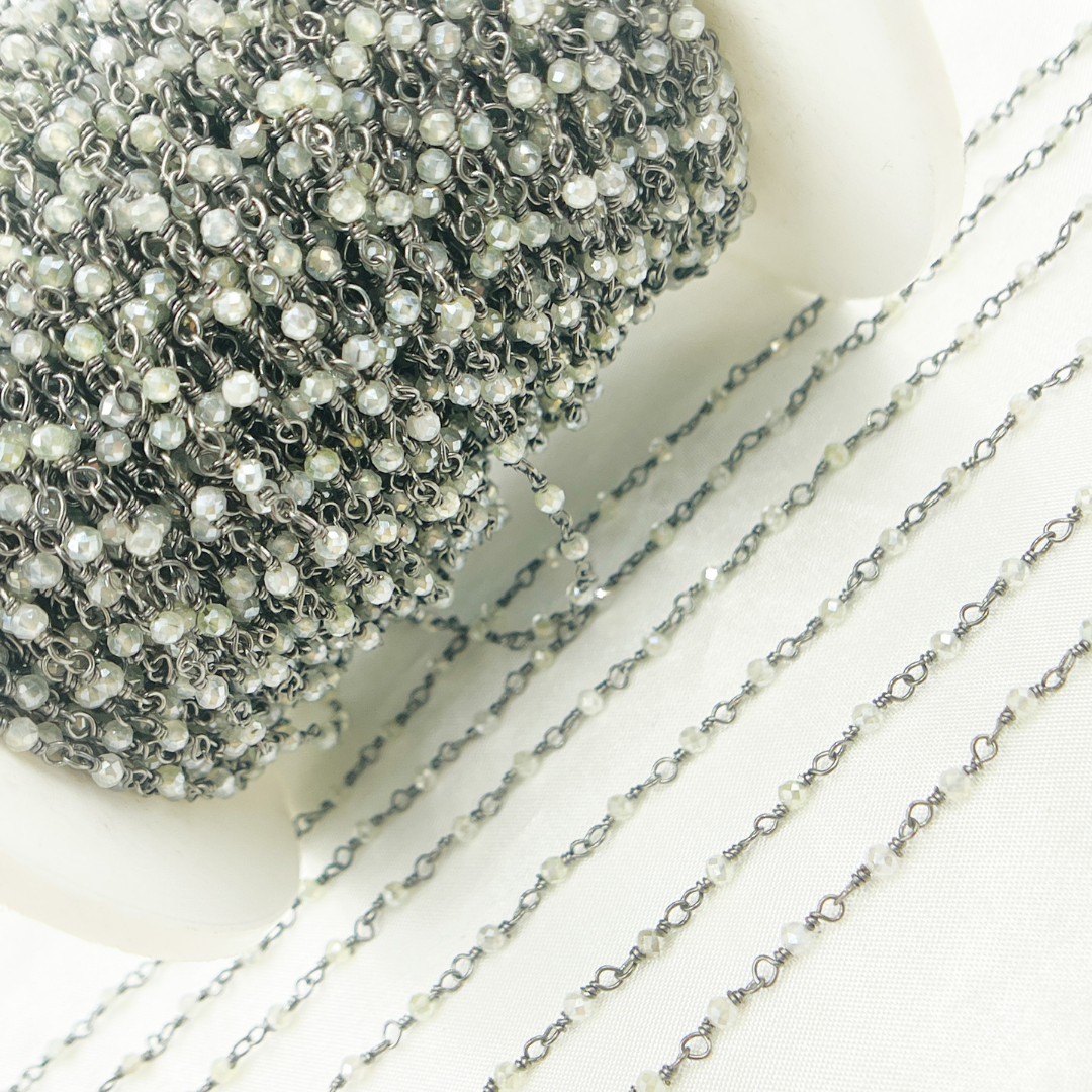 Coated Prehnite Oxidized 925 Sterling Silver Wire Chain