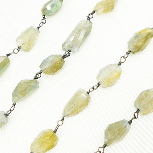Labradorite Organic Shape Oxidized Wire Chain. LAB96
