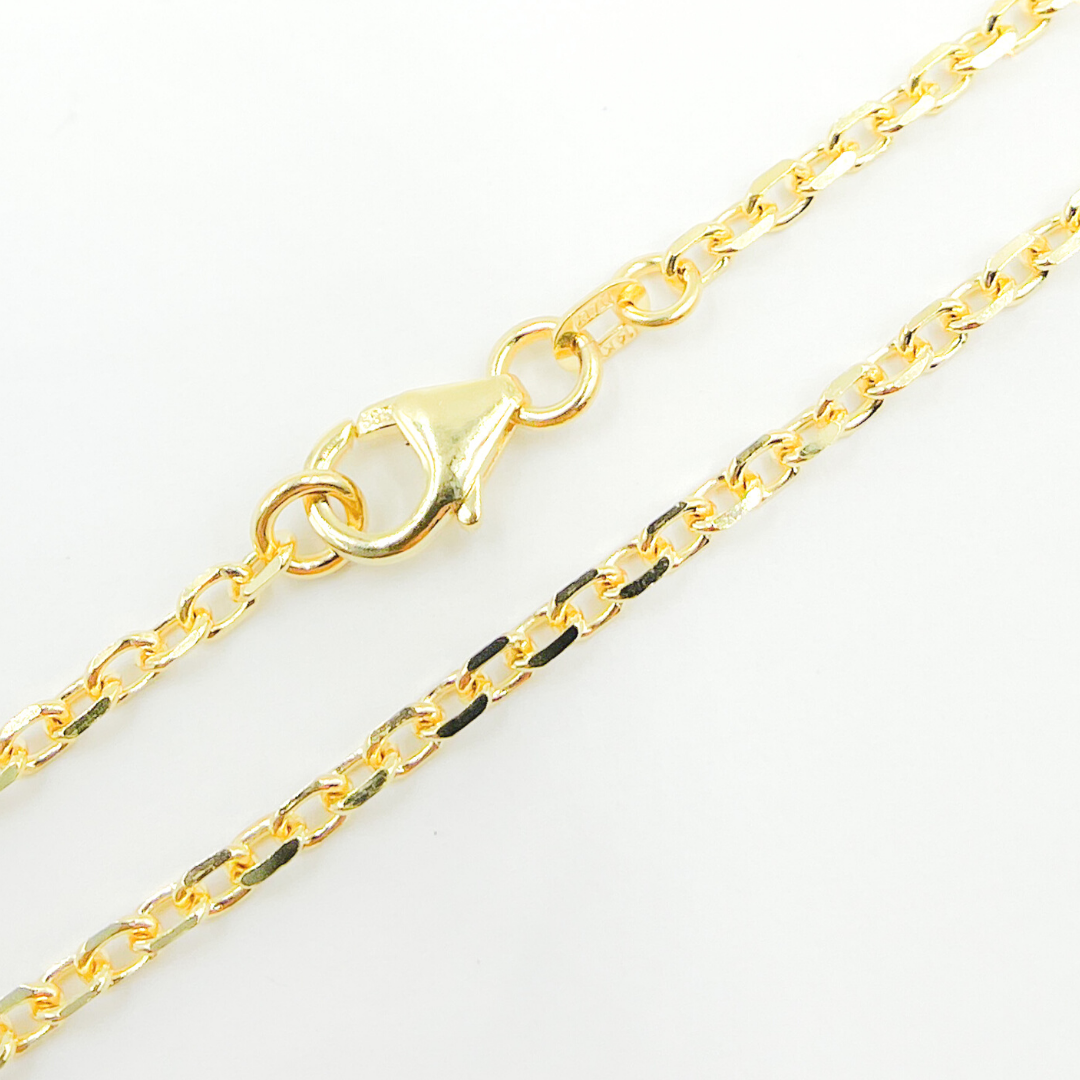 14K Solid Gold Diamond Cut Cable Chain