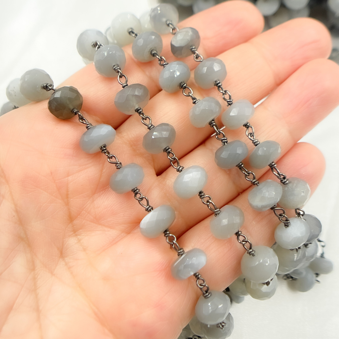 Grey Moonstone Oxidized Wire Chain. GMS1