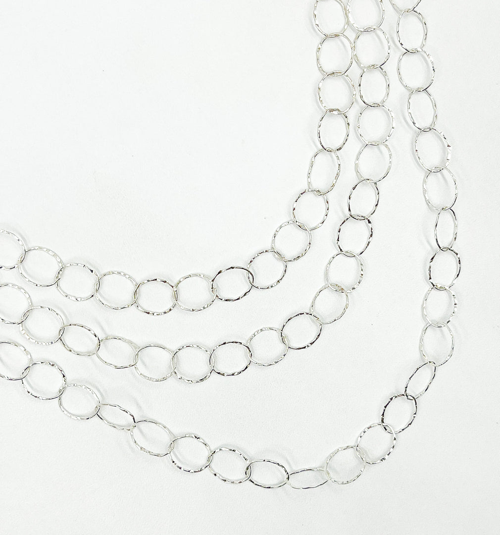 925 Sterling Silver Hammered Round Link Chain. 693KSS