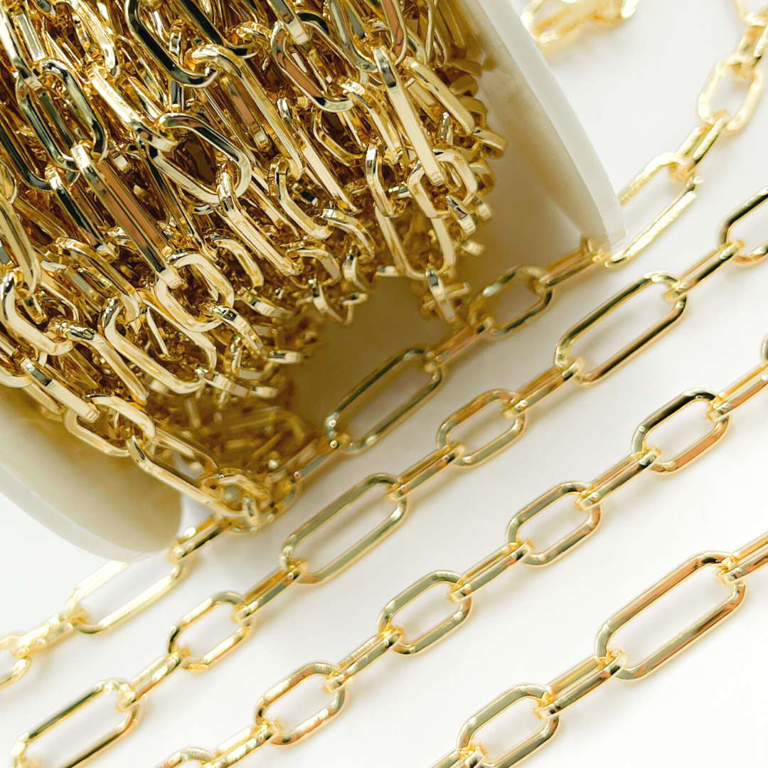 Gold Plated 925 Sterling Silver Flat Paper Clip Chain. 