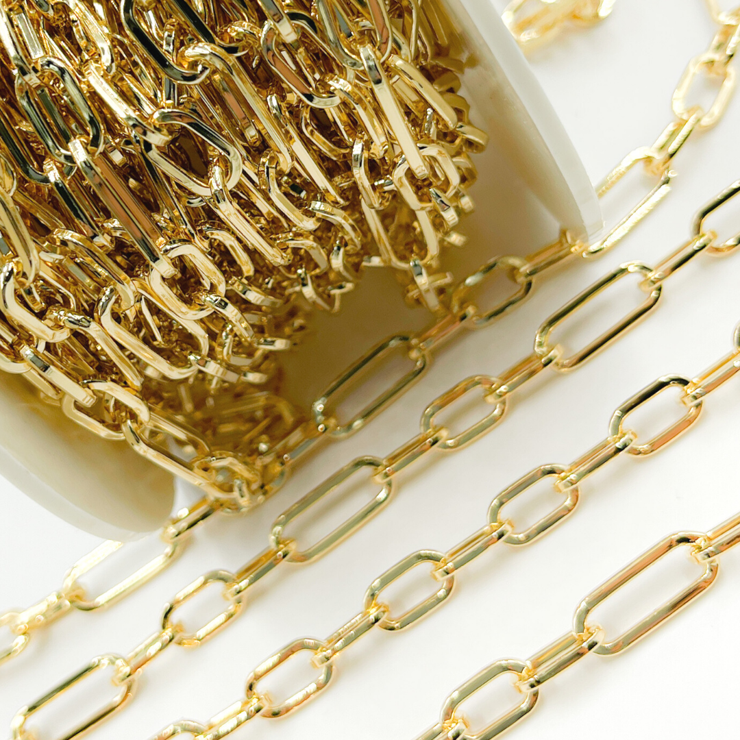 Gold Plated 925 Sterling Silver Flat Paper Clip Chain. V140GP