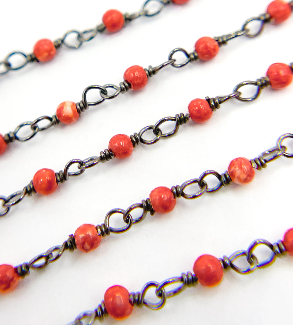 Red Coral Wire Wrap Chain. COR5