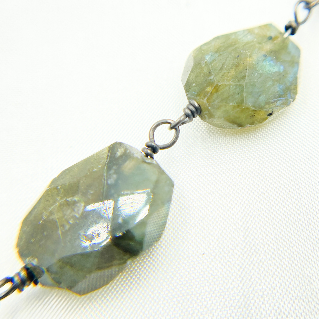 Labradorite Organic Shape Oxidized Wire Chain.