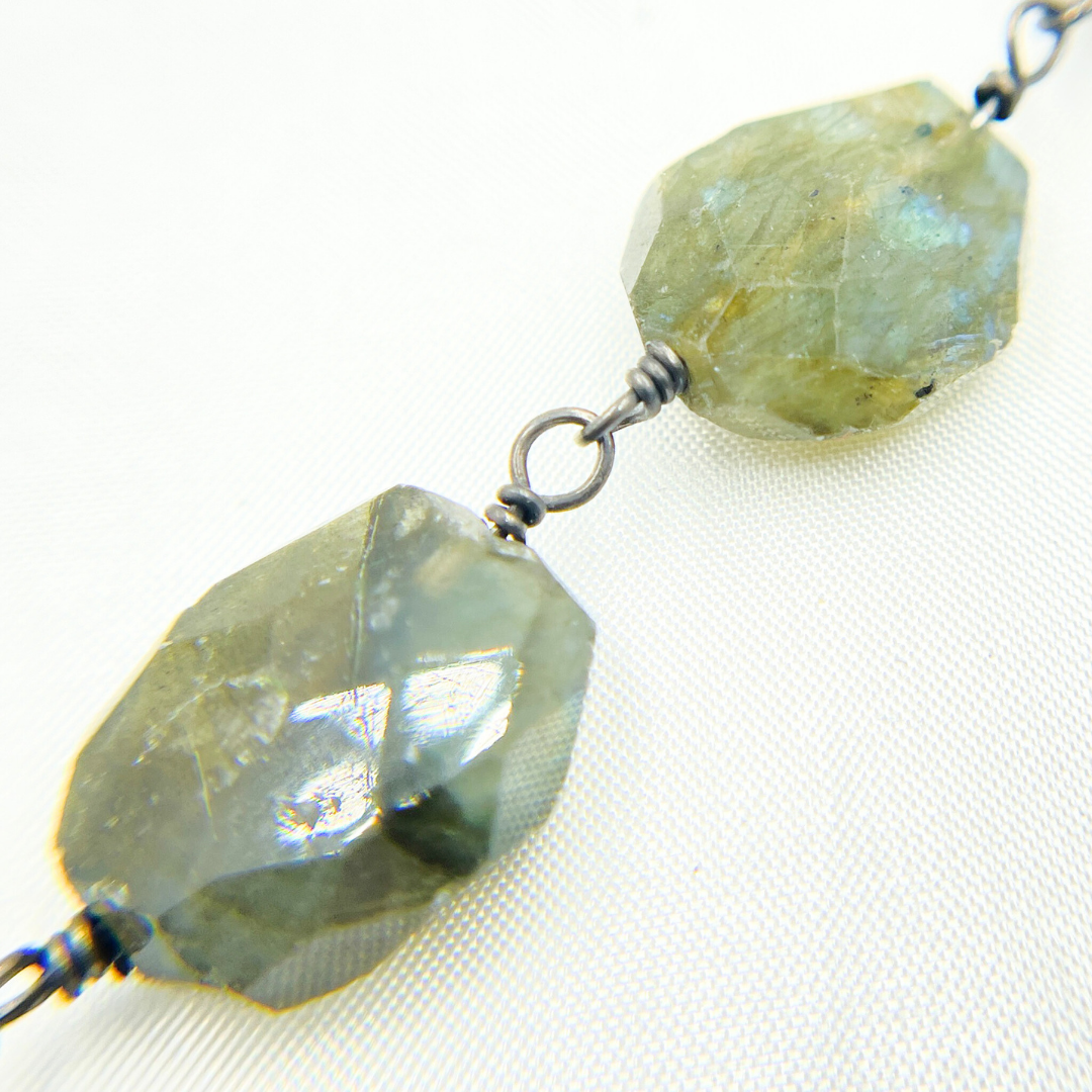 Labradorite Organic Shape Oxidized Wire Chain. LAB97