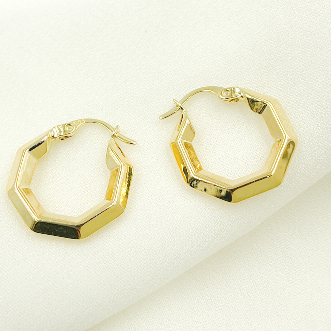 GER132. 14K Solid Gold Hexagon Hoop