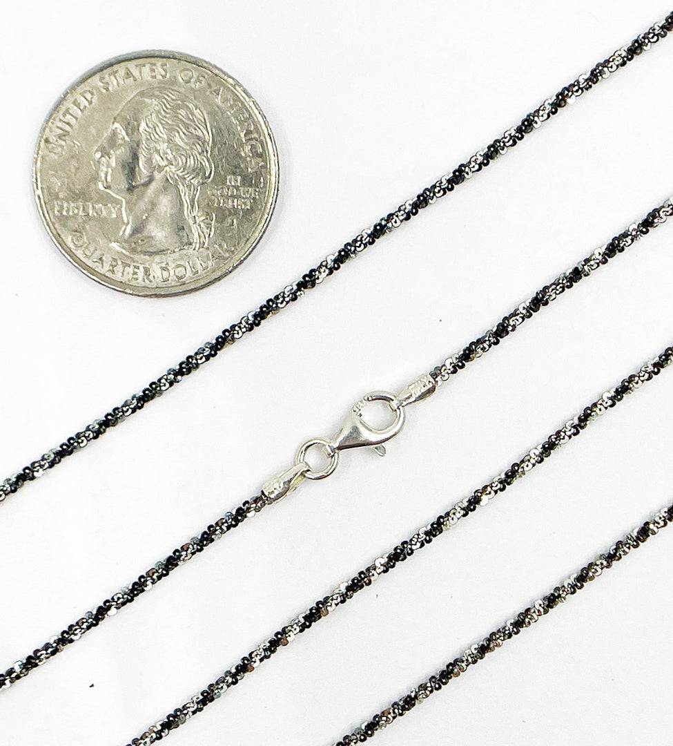 925 Sterling Silver Black Rhodium Sparkle Glitter Margarita Finished Necklace. 1Necklace