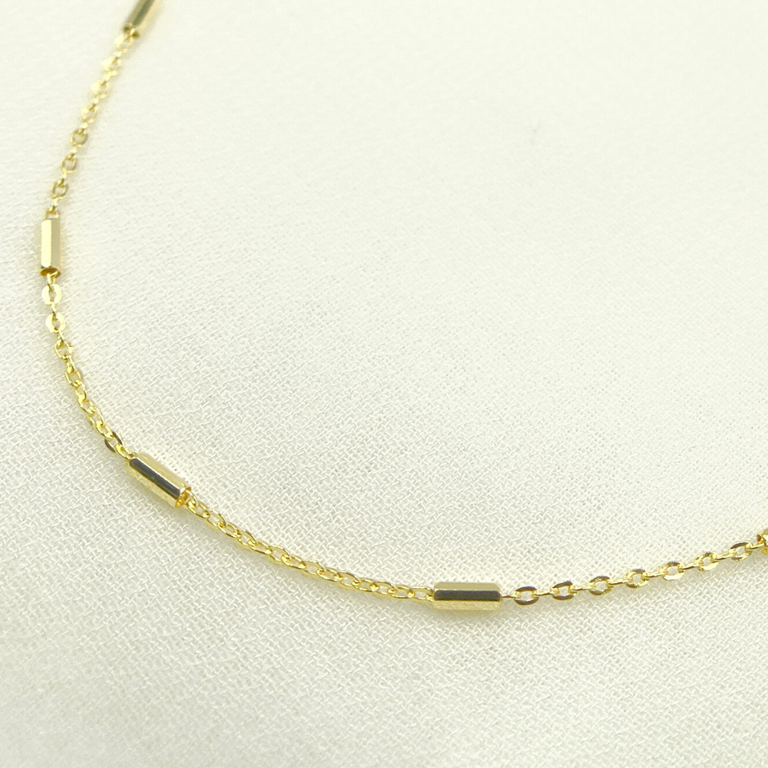 14K Solid Gold Cable and Bars Chain