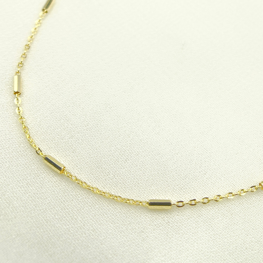 032R07B1TP0L8L. 14K Solid Gold Cable and Bars Chain