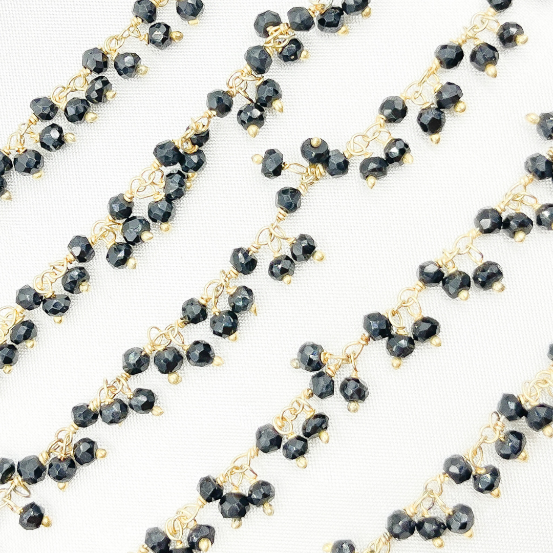 Black Spinel Cluster Dangle 3.5mm Gold Plated Wire Chain