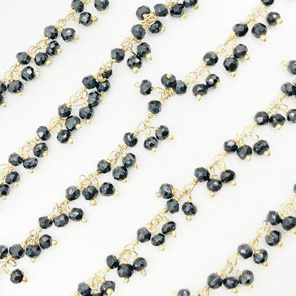 Black Spinel Cluster Dangle 3.5mm Gold Plated Wire Chain