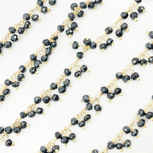 Black Spinel Cluster Dangle 3.5mm Gold Plated Wire Chain
