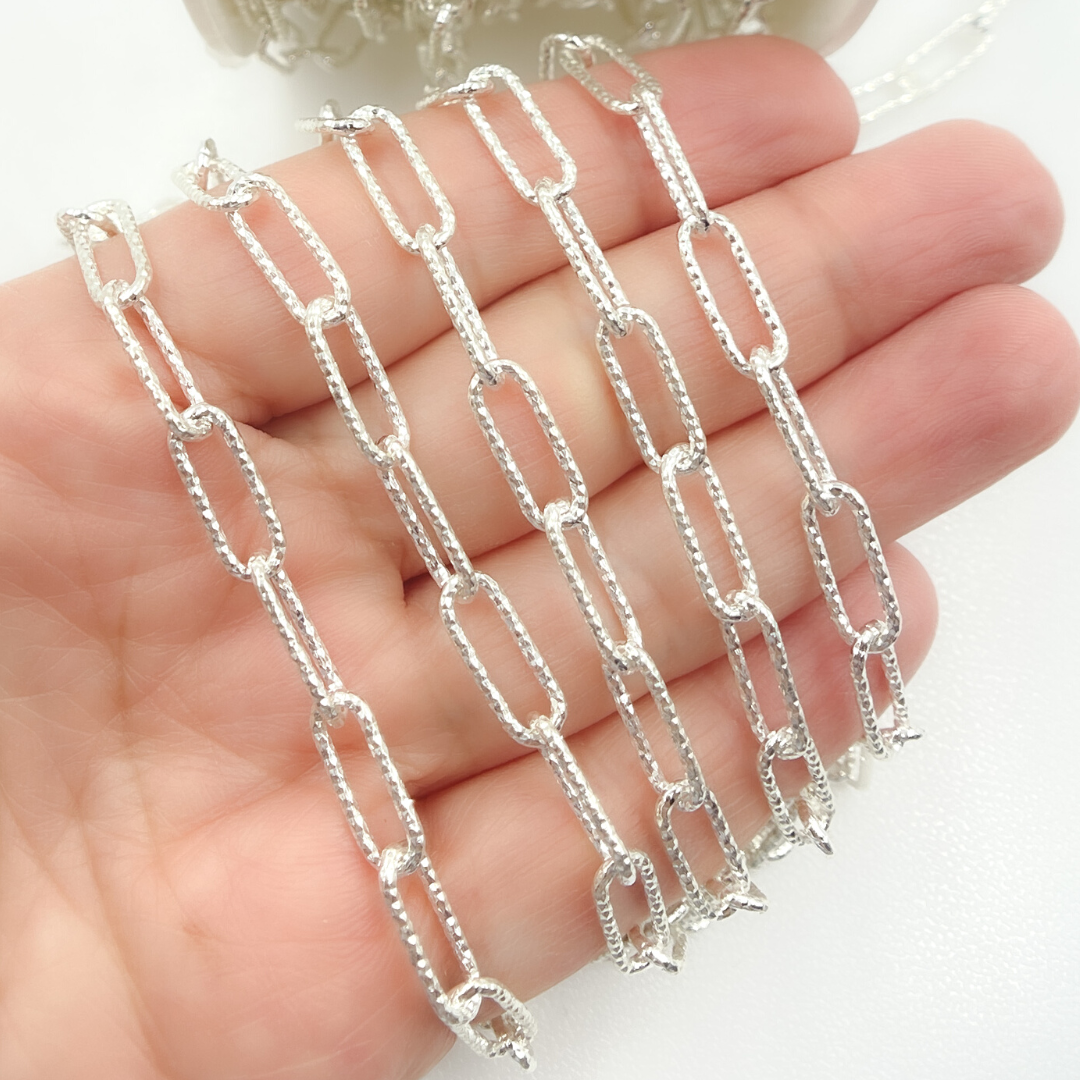 925 Sterling Silver Diamond Cut Paperclip Link Chain. 