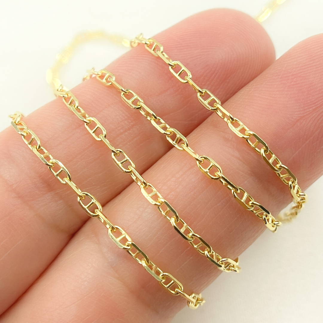 050FLP1T5byFt. 14K Solid Yellow Gold Flat Marina Link Chain by Foot