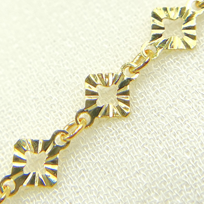 Gold Plated 925 Sterling Silver Diamond Cut Rhomb Link Chain.