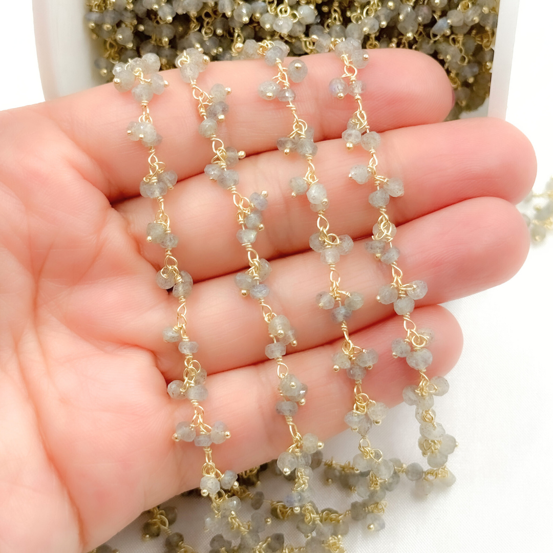 Labradorite Cluster Dangle Gold Plated Wire Chain