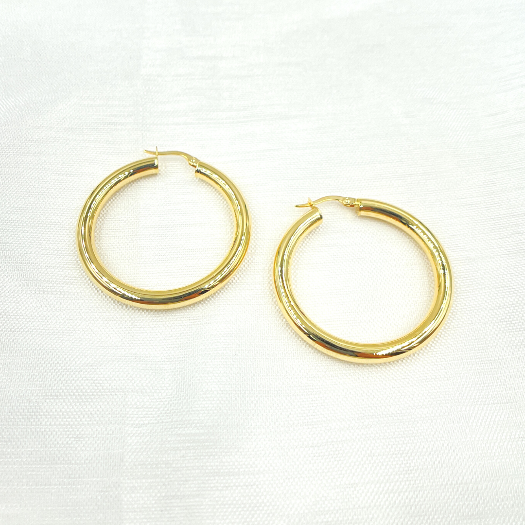 14K Solid Gold Hollow Smooth Hoop