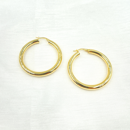 14K Solid Gold Hollow Smooth Hoop
