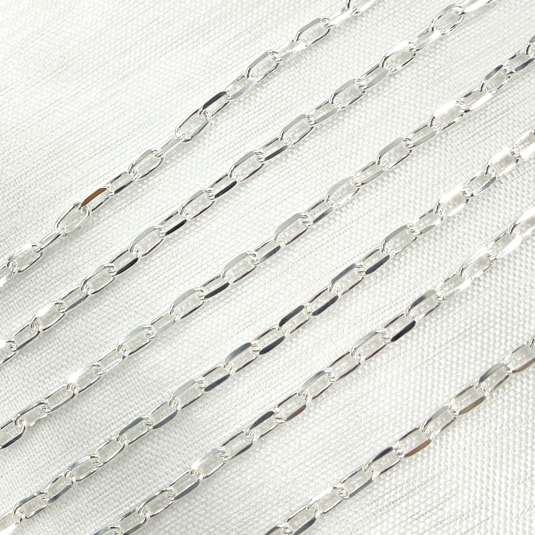 V182SS. 925 Sterling Silver Diamond Cut Paperclip Link Chain.
