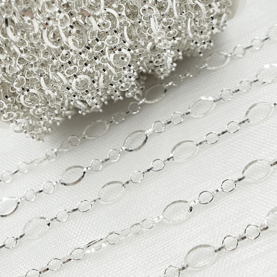 V178SS. Sterling Silver Diamond Cut Oval & 5 Flat Round Links Chain