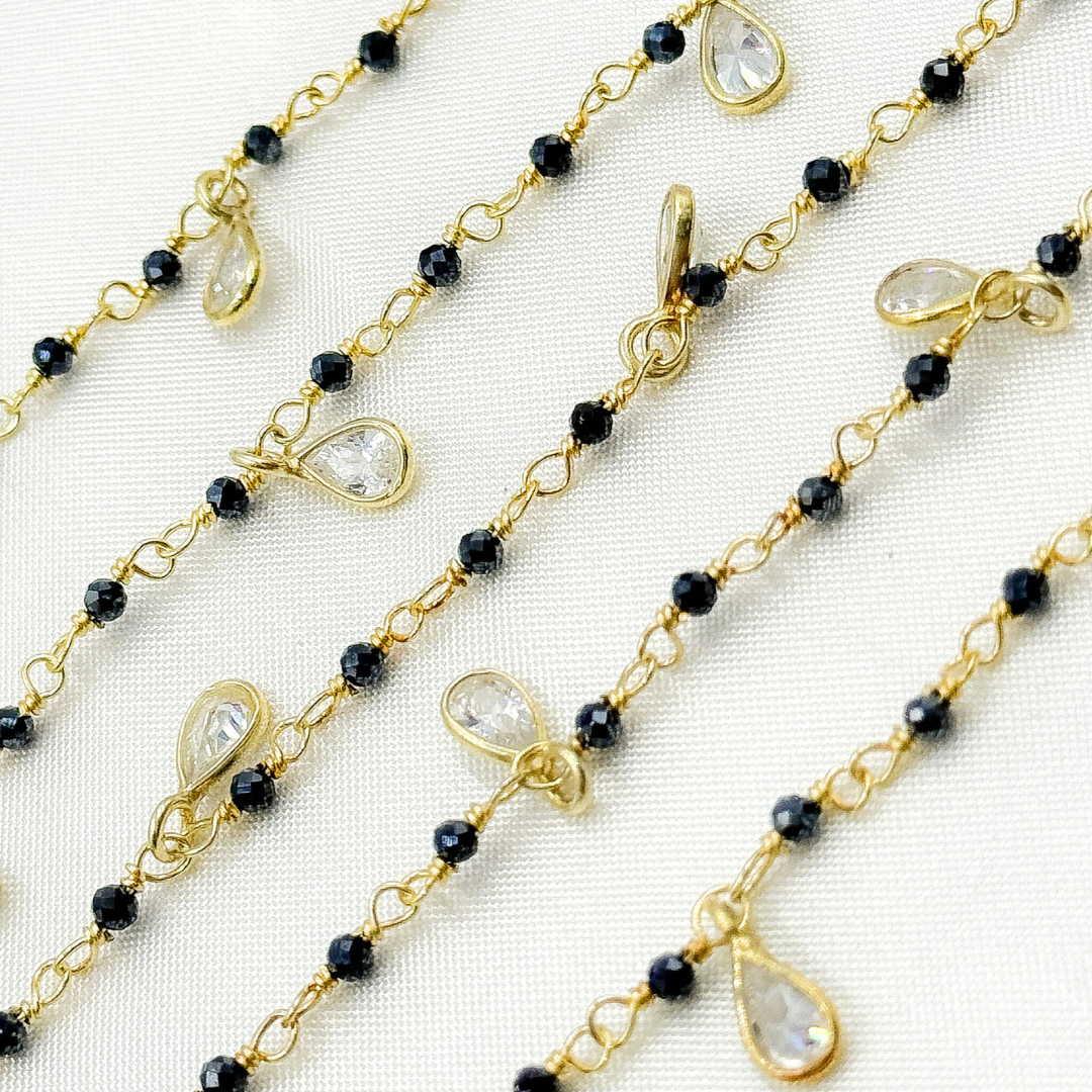 Coated Black Spinel & CZ Dangle Gold Plated Wire Chain.