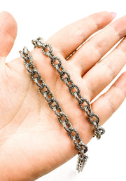 Oxidized 925 Sterling Silver Hammered Oval Link Chain. 7OX