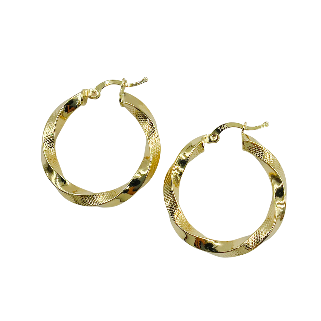 14K Solid Gold Twisted Hoop with Texture