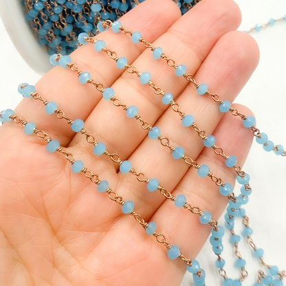 Blue Chalcedony Rose Gold Plated Wire Chain