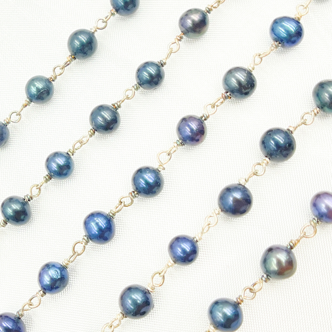 Peacock Pearl Round Shape 925 Sterling Silver Wire Chain