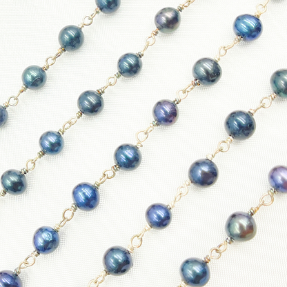 Peacock Pearl Round Shape 925 Sterling Silver Wire Chain