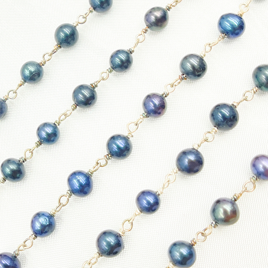 Peacock Pearl Round Shape 925 Sterling Silver Wire Chain