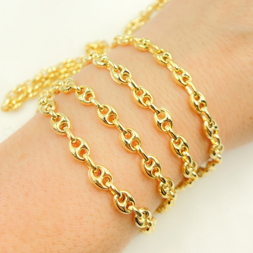 Gold Plated 925 Sterling Silver Puff Marina Link Chain. V24GP
