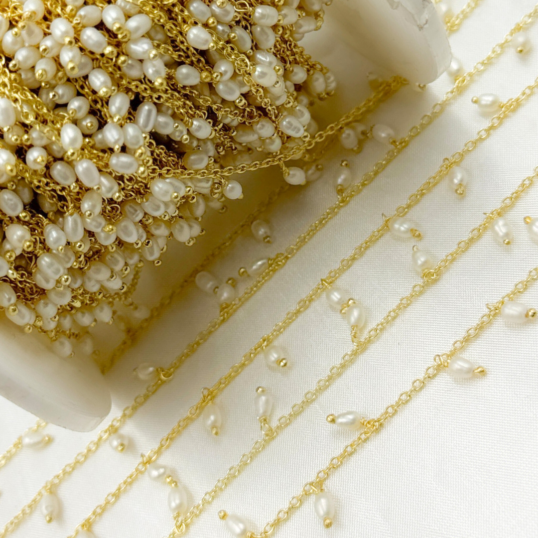 Pearl Dangle Gold Plated 925 Sterling Silver Wire Chain.