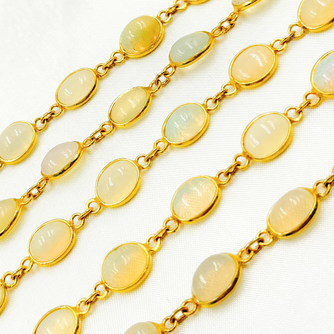 Ethiopian Opal Oval Shape Bezel Gold Plated Wire Chain.