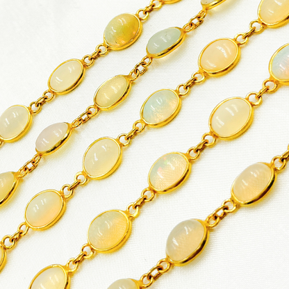 Ethiopian Opal Oval Shape Bezel Gold Plated Wire Chain.