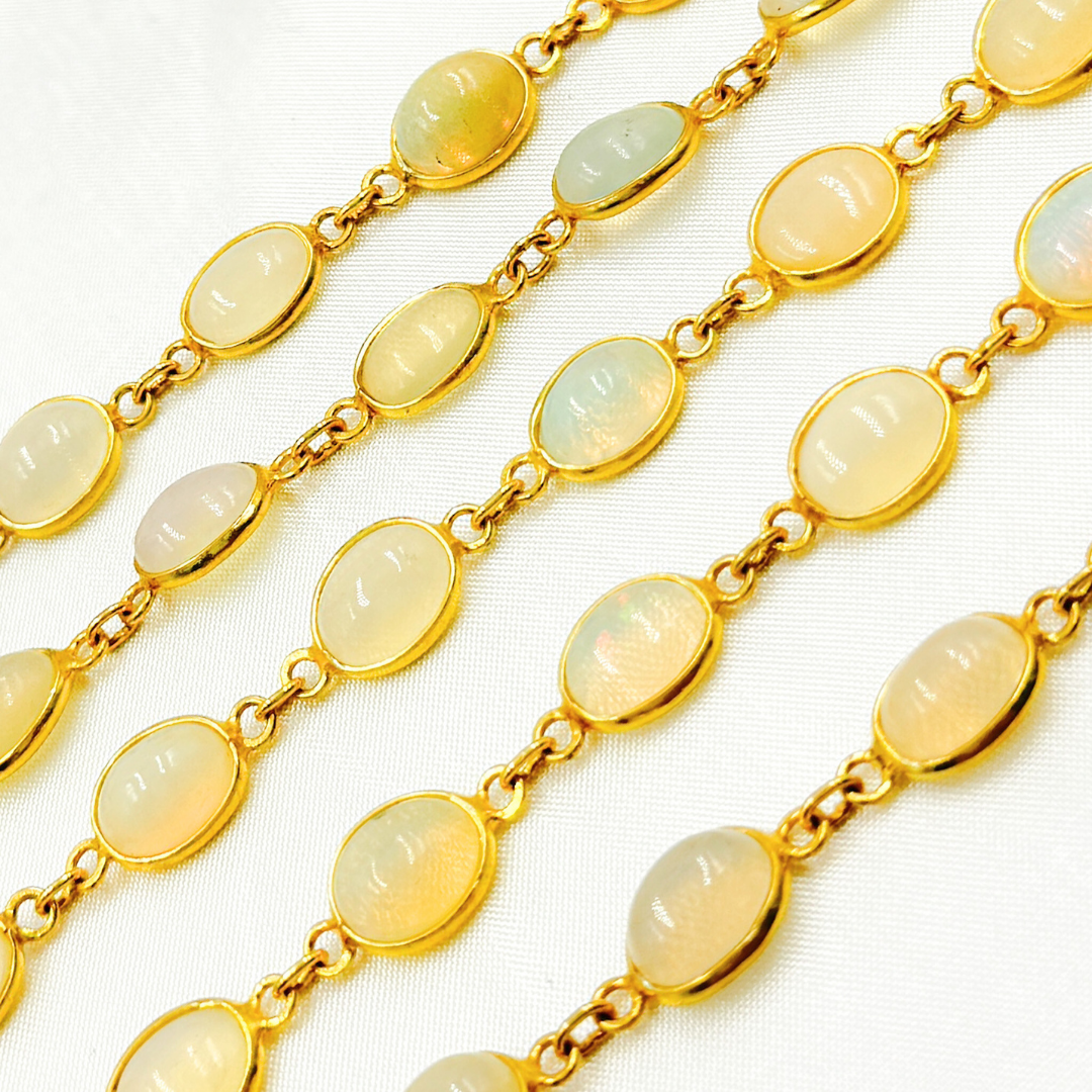 Ethiopian Opal Oval Shape Bezel Gold Plated Wire Chain. ETH10