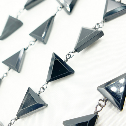 Black Spinel Triangle Shape Oxidized 925 Sterling Silver Wire Chain