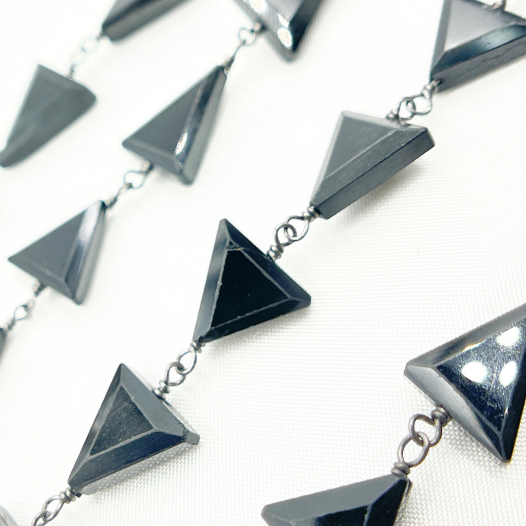 Black Spinel Triangle Shape Oxidized 925 Sterling Silver Wire Chain. BSP50