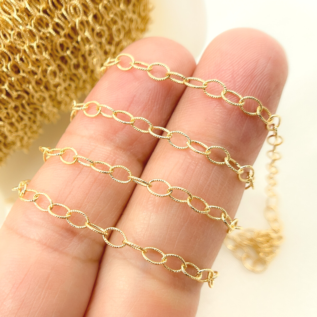 14K Gold Filled Textured Oval Link Chain. 1808MGF